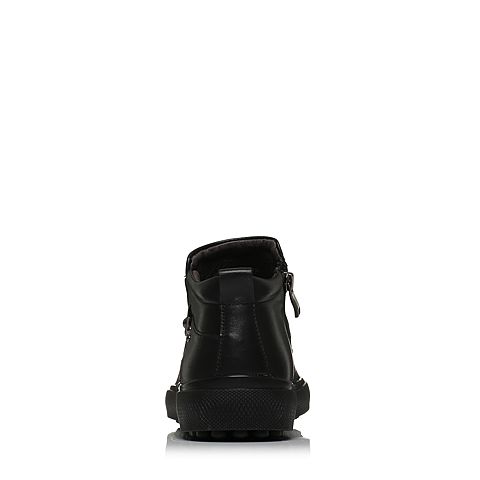 Teenmix/天美意冬专柜同款黑色牛皮褶皱舒适平跟男低靴(绒里)66H40DD7