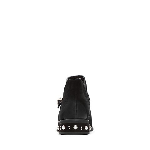 Teenmix/天美意冬季专柜同款黑色羊绒皮铆钉珠饰切尔西靴女靴CA542DD7