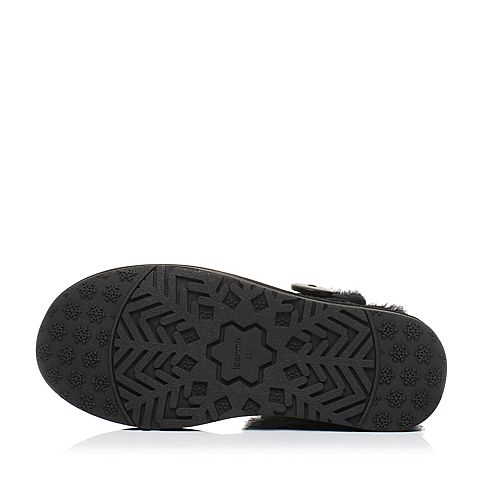 Teenmix/天美意冬黑色牛剖层皮平跟雪地靴女短靴(毛里)33501DD7