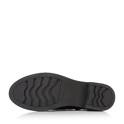 Teenmix/天美意冬黑色牛剖层皮优雅小蜜蜂饰扣女短靴（绒里）37803DD7