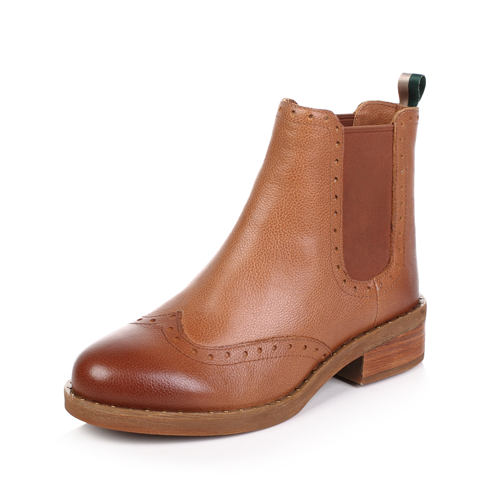 teenmix/天美意冬棕色牛皮英伦风方跟切尔西靴女短靴ca942dd7