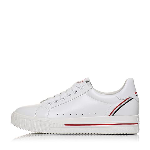 Teenmix/天美意春专柜同款白色牛皮平跟系带鞋女休闲鞋AQ811AM8