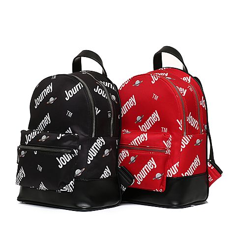 Teenmix/天美意春专柜同款黑色潮酷字母学院风双肩包女包X1434AX8