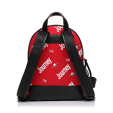 Teenmix/天美意春专柜同款红/黑色潮酷字母学院风双肩包女包X1434AX8