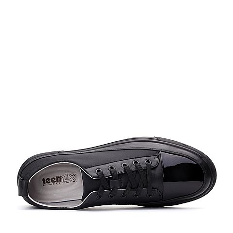 Teenmix/天美意春专柜同款黑色织物/牛皮系带鞋男休闲鞋2FI01AM8