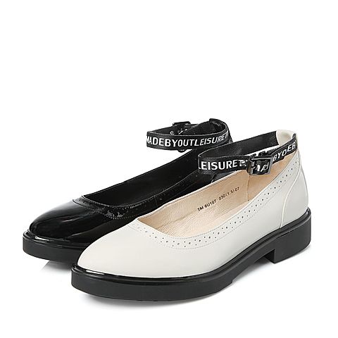 Teenmix/天美意春专柜同款黑色漆皮字母方跟玛丽珍鞋女单鞋6U107AQ8