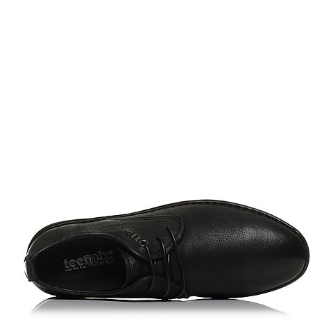 Teenmix/天美意春专柜同款黑色牛皮舒适平跟系带鞋男单鞋2FK01AM8