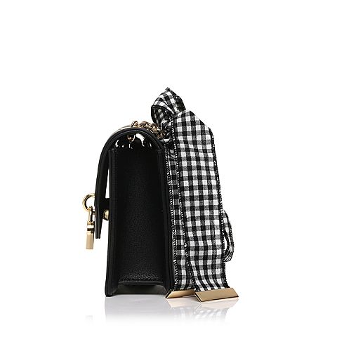 Teenmix/天美意春专柜同款黑色格子织带单肩包女包X1430AN8