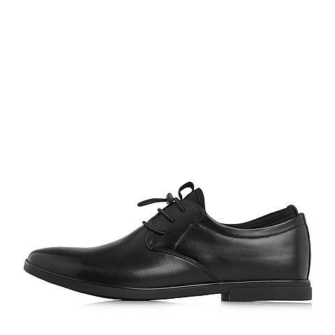 Teenmix/天美意春专柜同款黑色牛皮/织物舒适方跟男单鞋2GJ01AM8