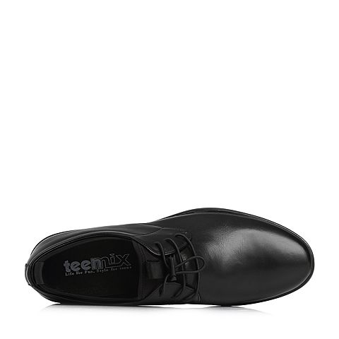 Teenmix/天美意春专柜同款黑色牛皮/织物舒适方跟男单鞋2GJ01AM8