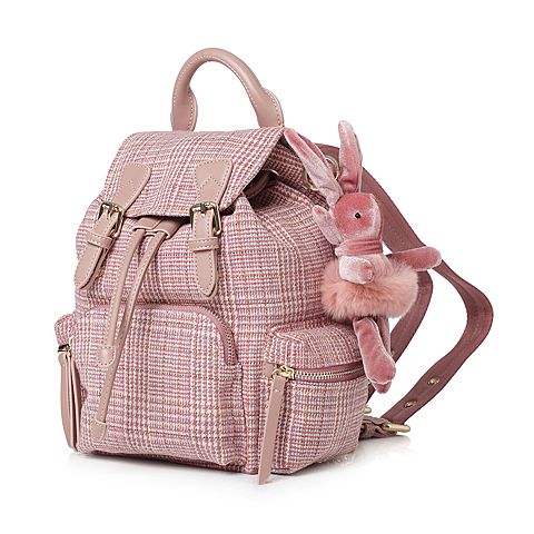 Teenmix/天美意春专柜同款粉白色格纹休闲学院风双肩包女包X1470AX8