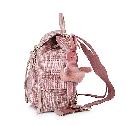 Teenmix/天美意春专柜同款粉白色格纹休闲学院风双肩包女包X1470AX8