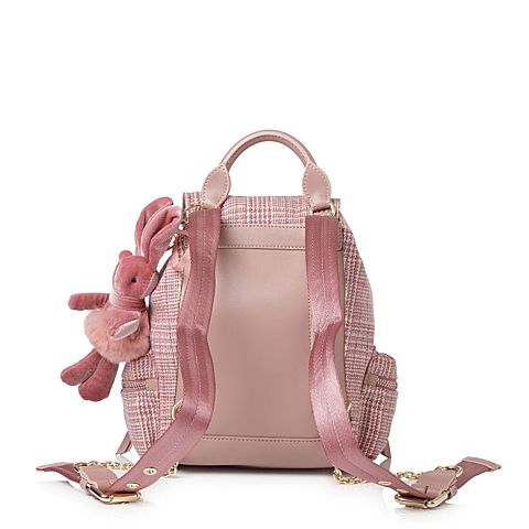 Teenmix/天美意春专柜同款粉白色格纹休闲学院风双肩包女包X1470AX8