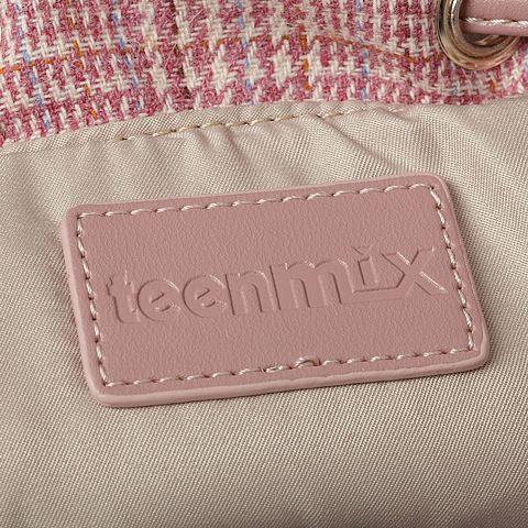 Teenmix/天美意春专柜同款粉白色格纹休闲学院风双肩包女包X1470AX8