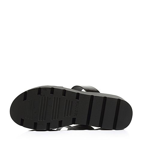 Teenmix/天美意夏专柜同款黑色亮片多条带坡跟女拖鞋CDD05BT8