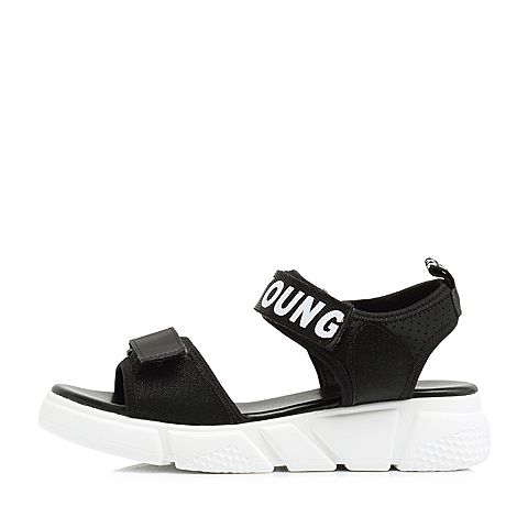 Teenmix/天美意夏专柜同款黑色时尚字母厚底休闲风女凉鞋AR281BL8