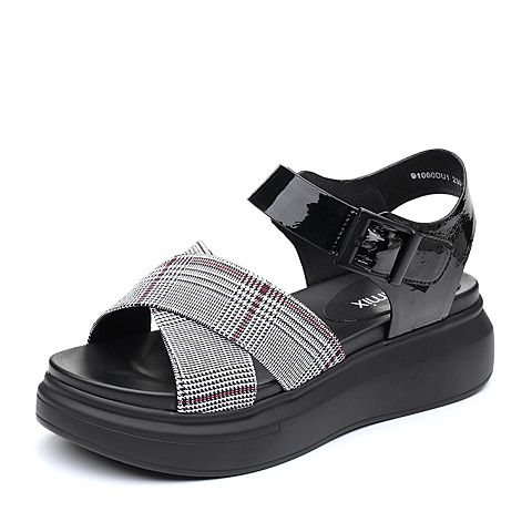 Teenmix/天美意夏黑色纺织舒适厚底女凉鞋91060BL8