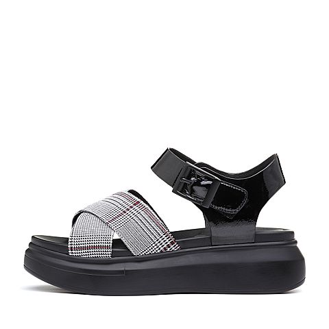 Teenmix/天美意夏黑色纺织舒适厚底女凉鞋91060BL8