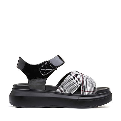 Teenmix/天美意夏黑色纺织舒适厚底女凉鞋91060BL8