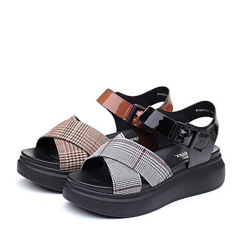 Teenmix/天美意夏黑色纺织舒适厚底女凉鞋91060BL8