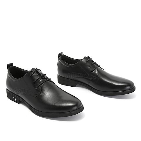 Teenmix/天美意秋专柜同款黑色软面牛皮革方跟德比鞋男皮鞋BVW09CM8