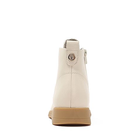 Teenmix/天美意冬商场同款米白色牛皮革休闲风平跟女短靴CG640DD8