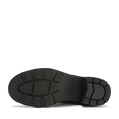 Teenmix/天美意冬专柜同款黑色磨砂牛皮革粗高跟马丁靴女短靴CFE40DD8