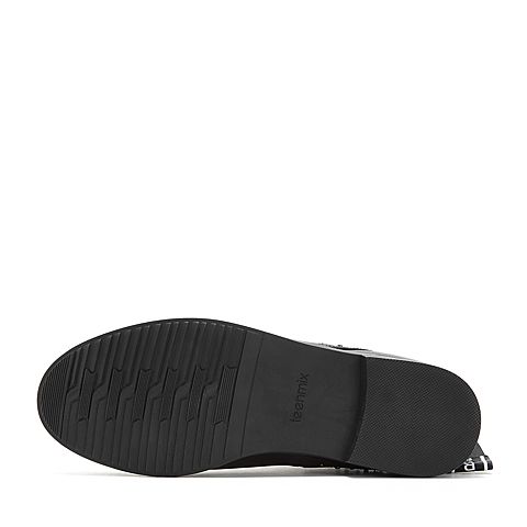 Teenmix/天美意冬专柜同款黑色打蜡牛皮革字母织带方跟女短靴CBQ40DD8