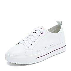 Teenmix/天美意秋专柜同款白/紫色牛皮革平跟小白鞋女休闲鞋AS341CM8