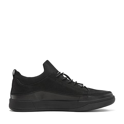 Teenmix/天美意冬商场同款黑色磨砂牛皮革舒适平跟男休闲鞋2KD01DM8
