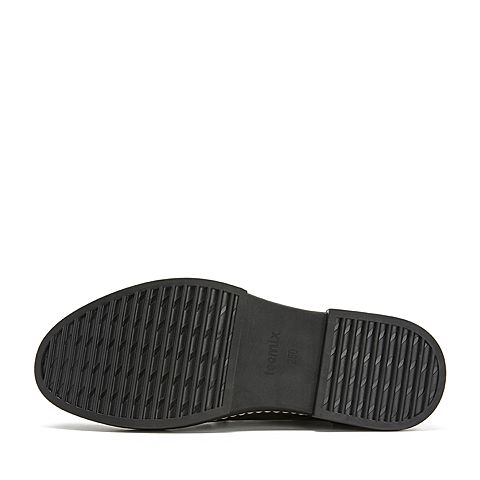 Teenmix/天美意冬商场同款黑色磨砂牛皮革平跟男休闲靴BXF01DD8