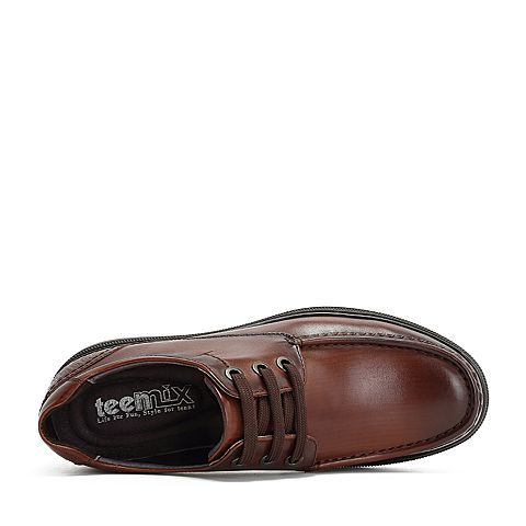 Teenmix/天美意冬商场同款棕色牛皮革休闲风厚底男单鞋95525DM8