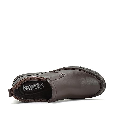 Teenmix/天美意冬商场同款棕色软面牛皮革/织物男休闲鞋CAV02DM8