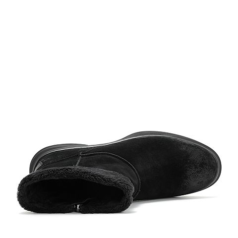 Teenmix/天美意冬商场同款黑色剖层牛皮革男休闲靴CAK04DD8