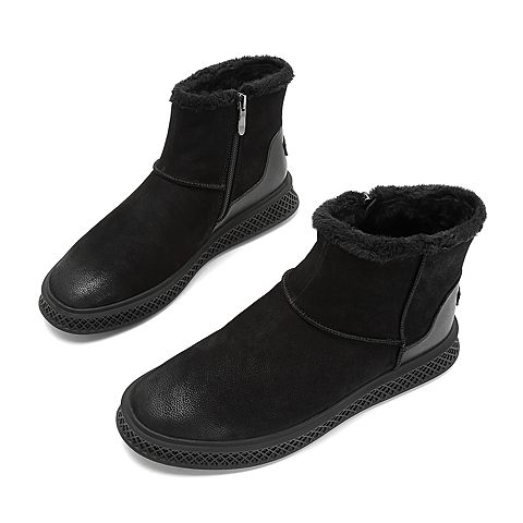 Teenmix/天美意冬商场同款黑色磨砂牛皮革男休闲靴CAN02DD8