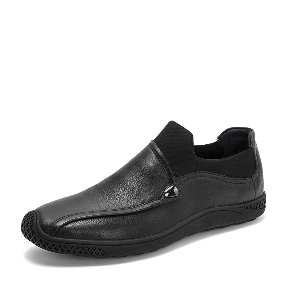 Teenmix/天美意秋商场同款黑色摔纹牛皮革/纺织物平跟男休闲鞋CBS01CM8