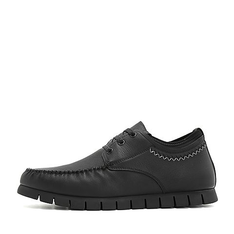 Teenmix/天美意冬商场同款黑色哑光牛皮革舒适平跟男休闲靴(绒里)2KH01DD8
