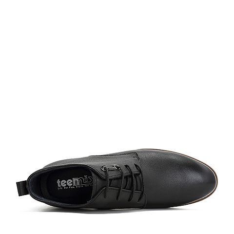 Teenmix/天美意冬商场同款黑色摔纹牛皮革男皮鞋CBQ01DD8