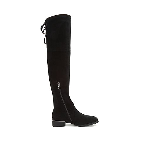 Teenmix/天美意冬商场同款黑色纺织品女靴方跟长筒靴AS661DC8