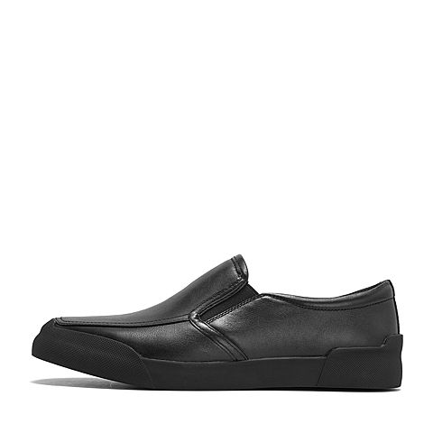 Teenmix/天美意秋商场同款黑色软面牛皮革平跟男休闲鞋BYX02CM8
