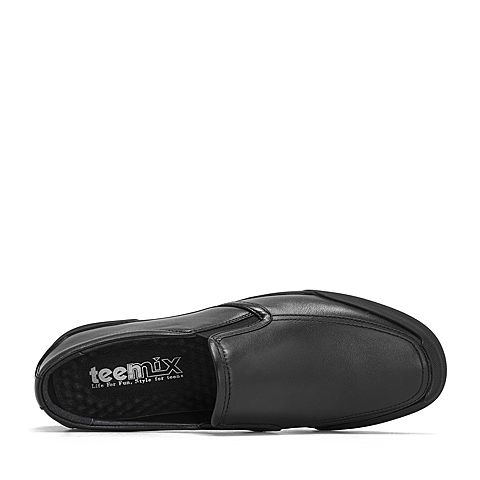 Teenmix/天美意秋商场同款黑色软面牛皮革平跟男休闲鞋BYX02CM8