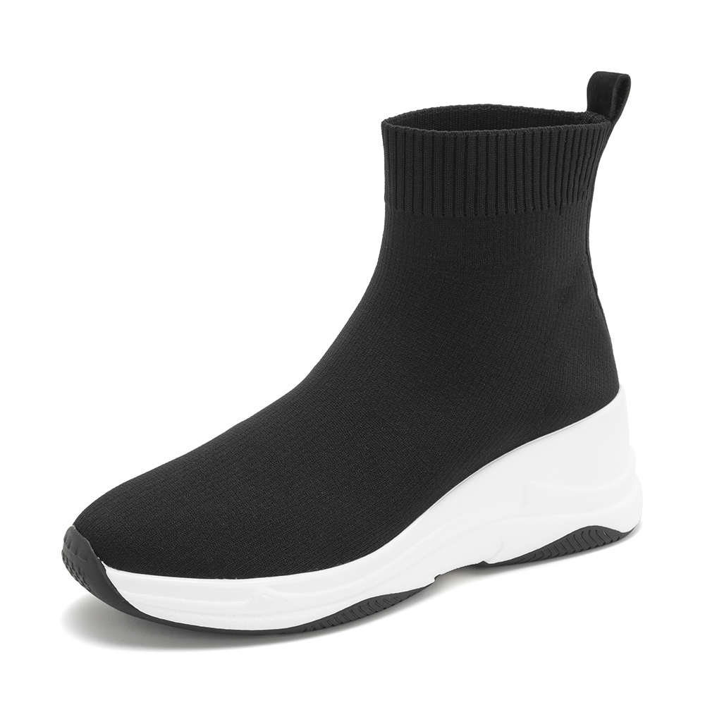 Teenmix/天美意冬商场同款黑色纺织品女休闲靴AT521DD8