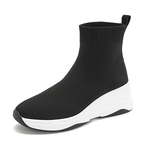 Teenmix/天美意冬商场同款黑色纺织品女休闲靴AT521DD8