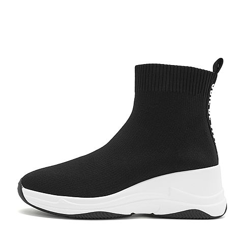 Teenmix/天美意冬商场同款黑色纺织品女休闲靴AT521DD8