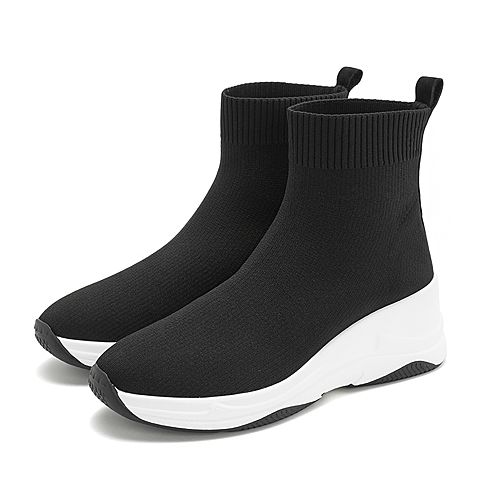 Teenmix/天美意冬商场同款黑色纺织品女休闲靴AT521DD8