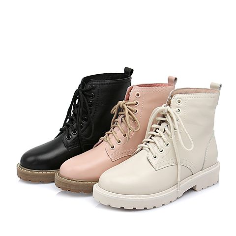 Teenmix/天美意冬商场同款米绒里牛皮革方跟马丁靴女短靴AS521DD8