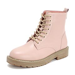 Teenmix/天美意2018冬商场同款粉色牛皮革方跟马丁靴女短靴AS521DD8
