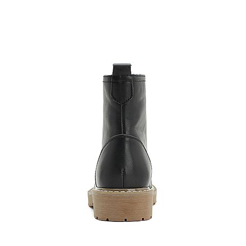 Teenmix/天美意冬商场同款黑绒里牛皮革方跟马丁靴女短靴AS521DD8