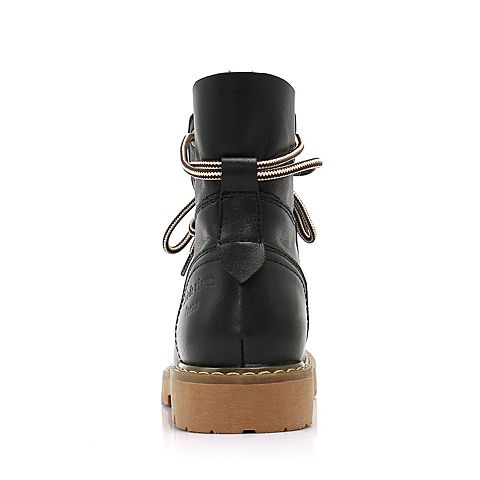 Teenmix/天美意冬商场同款黑色皮革休闲风方跟马丁靴女短靴AT131DD8