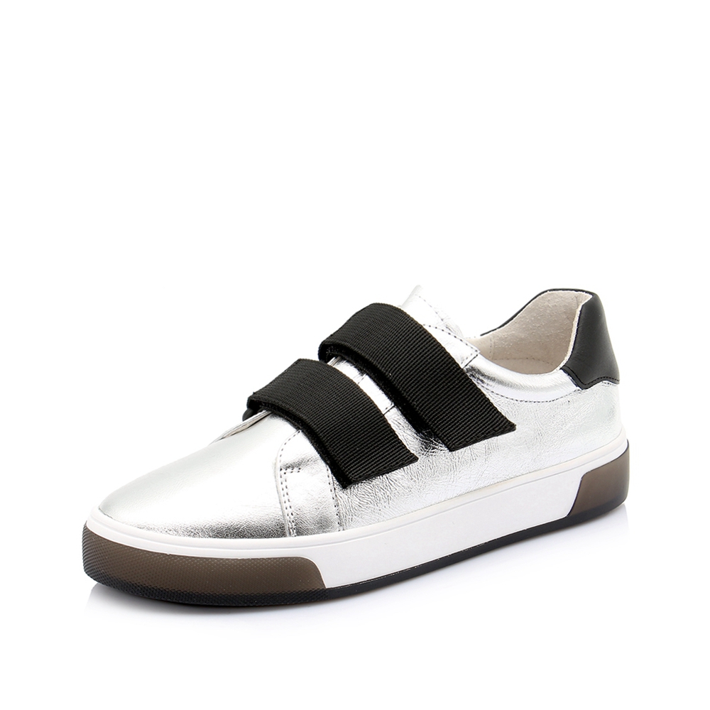 Teenmix/天美意春商场同款银色平跟山羊皮革女皮鞋CIT20AM9